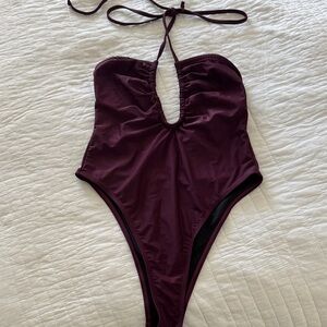 Women's Halter One-Piece Swimsuit in Deep Plum